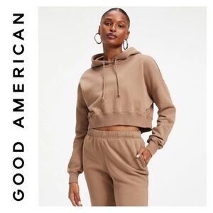 Good American Tan Cropped Hoodie
